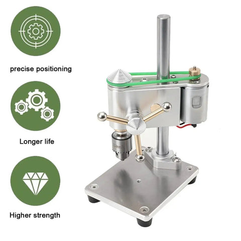 High-Performance Precision Benchtop Drill Press With Jt0 Chuck, 360-Degree Rotation And Variable Speed 400-4500Rpm showcasing precise positioning and aluminum frame.