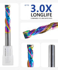 Compression Router Bit With Quarter Inch Shank And One Inch Cutting Length Coated Carbide Spiral Up Down CNC Router Bit For Wood Carving End Mills Beefy Durable Woodworking Tool For Routers With Quarter Inch Collet, multiple views.