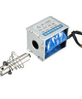 DC 12V 60N 10mm Stroke Pull Type Open Frame Solenoid Electromagnet For Precise Linear Motion With Plunger Spring Return Low Heat Rise JF 1050 Industrial Grade Build For Durable Automation Projects With High Repeatability And Long Life. Open frame metal solenoid with plunger and spring