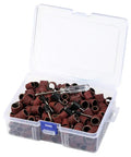 Superb 307 Piece Sanding Drum Kit With 80 To 240 Grit Abrasive Sleeves For Electric Mini Grinders in a clear storage case.