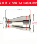 Stainless Steel Tri Clamp Ferrule Reducer Pipe Connector 51mm To 63mm SS304 Health Food Grade Built Tough Corrosion Resistant