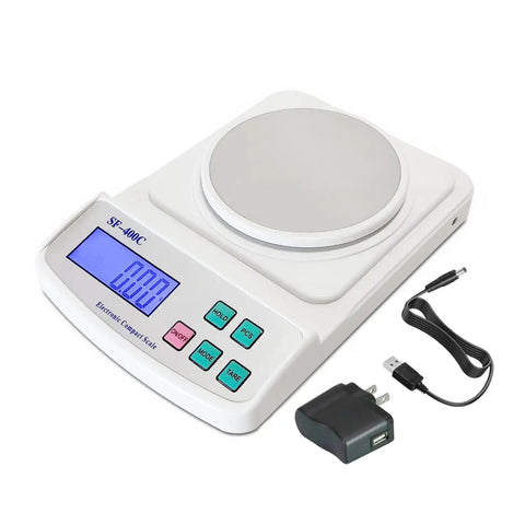 Digital Lab Scale With Zero Point Zero One Gram Precision For Education And Chemistry Labs, USB power adapter shown