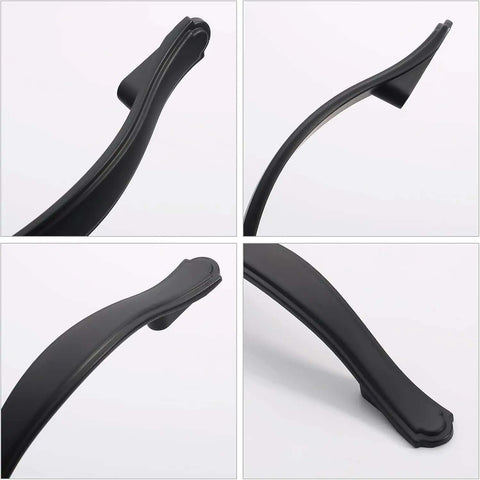 Close-up views of Six Pack Matte Black Kitchen Cabinet Handles And Drawer Pulls With 3 Inch Center To Center Holes Set AT2792MB