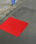 Durable Concrete Stamp Mat 19.69 by 19.69 Inch Seamless Texture Pad Made From Tough Polyurethane shown on wet concrete surface.