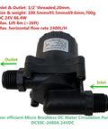 Image of 24V Micro Brushless DC Water Circulation Pump with threaded inlet and outlet, ideal for hydroponics and irrigation.