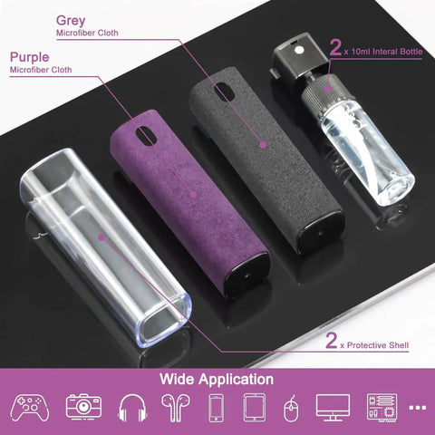 2 Pack Screen Cleaner Kit For Laptops Phones Tablets And Cars With 10ml Spray Dual Cleaning Sprays Microfiber Cloth On Face Soft Cleaning Pen For AirPods And Ports Keyboard Brush Portable All In One Cleaning Set showing parts