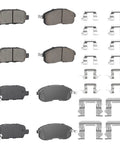 8‑pc front and rear ceramic brake pad set with hardware for Nissan Altima, Sentra, Juke, 350Z and Infiniti G35 X-models (Amazon)