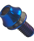 Close-up of Beefy Titanium M5x12mm Hex Bolt with Washer, Blue, for MTB Bike Water Bottle Cage, Grade 5 6Al4V Titanium Alloy