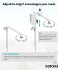 Diagram showing adjustable height feature of 8 Inch Round Rain Shower Head Kit With Double Cross Handle Diverter Tub Spout Wall Mount Shower Fixtures 3 Function Metal Handheld Sprayer In Brushed Nickel Finish For Modern Baths.