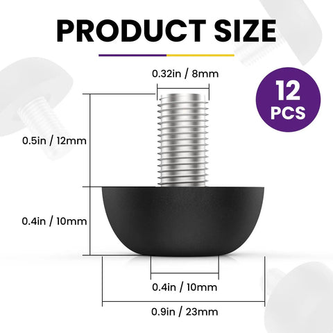 M8 Adjustable Furniture Leg Set With 304 Stainless Steel Feet, 8mm X 1.25 Screw In Leveling Feet, size details.