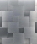 Peel And Stick Metal Backsplash Panels 12 By 12 Inch Square, 10 Piece Puzzle Set In Silver, showing brushed silver pattern