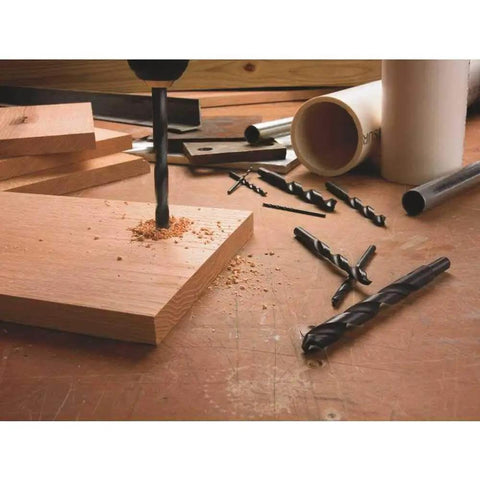 31 Piece Drill And Drive Kit For Metal Brick Wood And Plastic With Titanium Drill Bits on wood surface