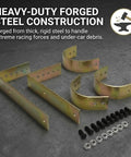 Badass Steel Driveshaft Safety Loop Kit Featuring Hella Durable Zinc Plating And No Sweat Bolt On Hardware Mounting For Sbc Bbc 350 Hot Rod and Muscle Car Rigs components displayed with heavy-duty forged steel construction.