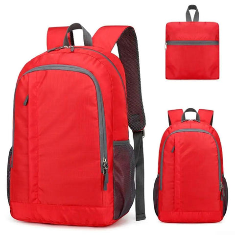 Ultra Light Packable Daypack For Travel And Hiking With Water-Resistant Nylon shown in red, compact and foldable design, front view