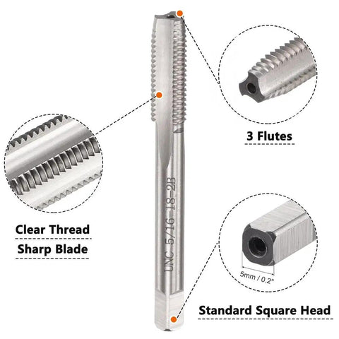 Two Piece 5/16-18 UNC Tap And Die Set With High Speed Steel And Alloy Steel For Right Hand Threads, includes straight flute tap.