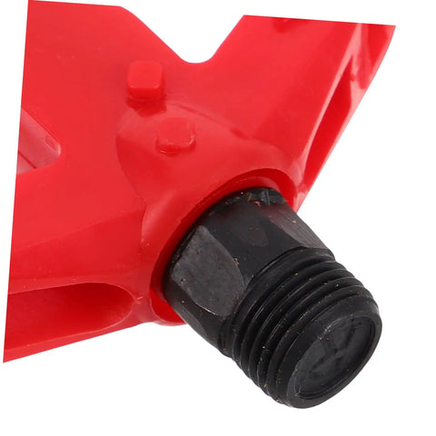 Close-up of red pedal axle from 2 Pack Mountain Bike Pedals For Kids And Adults, Comfy, Grippy, Stable Bike Pedals For Easy, Better Control