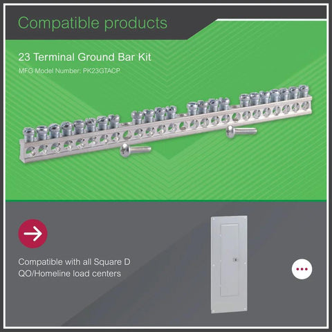 Ground Bar Kit For 200A Main Breaker Load Centers, 23 Terminal Ground Bar For 20 To 40 Circuits, service entrance accessory