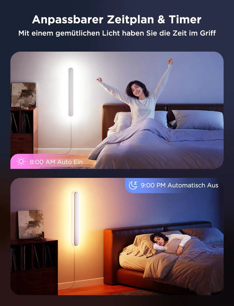 Straight Up Versatile Smart Wall Sconces Featuring Hella Bright RGBICW Led Bulbs Totally Customizable 16 Million Colors And Game Changing Matter App Control Low Key Chic Accent Lighting For Any Vibe Set Of Two Pieces in a cozy bedroom setting.
