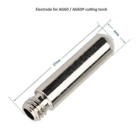 AG60P Plasma Cutter Consumable Kit electrode, 27mm length, for replacement of plasma torch gun parts, ensuring precise cuts.