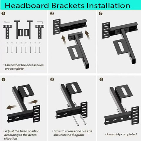 Game Changing Adjustable Headboard Brackets For Metal Bed Frame With Footboard Extension Kit assembly instructions, showing steps for installation.