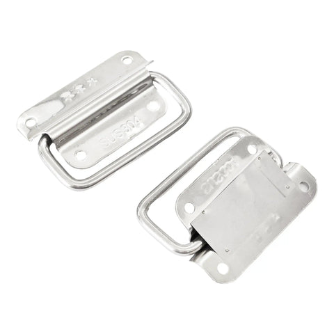 Built Tough 304 Stainless Steel Foldable Pull Handles, Top Shelf Ring Grip For Toolboxes, Storage Chests And Boat Hatches, Heavy Duty Cabinet Hardware With Screws, Silver 4 Pack, close-up view of metal pull handles.