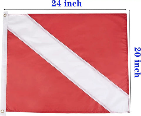 Two Flag Duo Diver Down Flag Set 20x24 Inches With Golden Grommets Double Stitched Nylon Red And White Flags For Scuba Spearfishing Freediving Use With Float Buoy Boat Flagpole