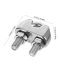 Heavy Duty Stainless Steel Wire Rope Cable Clamp U Bolt Fastener For 6mm Line close-up showing dimensions and dual bolt design.