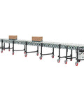 Workhorse 24 Inch Powered Flexible Roller Conveyor Built Rock Solid For Friction Free Package Transport And Lightning Fast Warehouse Loading Zones With Quick Length Tweaks with boxes
