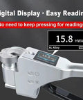 Handheld Digital Hardness Tester With Auto Storage And Quick Scale Switch For Steel Aluminum Brass Copper And Tough Metals Built Like A Tank For Daily Grind with digital display showing 15.8 HWA for AL Alloy.