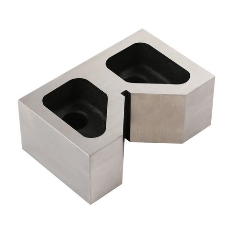 Rock Solid Cast Iron V Block Set For Precision Layout Work And Machinist Bench Setup Featuring Dead Square Ground Edges And Point Zero Zero Zero One Inch Tolerance That Is Seriously Badass Quality, showing precision-cut V grooves.