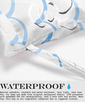 Close-up of a waterproof wet dry bag for swim gear and travel, handle detail, geometric decor, polyester with TPU.
