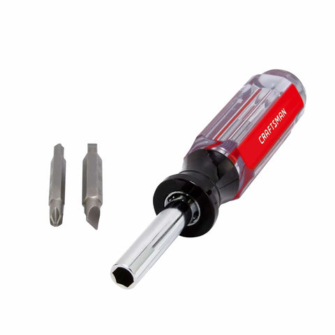 6 In 1 Screwdriver Multi Bit Set With Acetate Handle Dual Sided Removable Shaft For One Quarter And Five Sixteenth Inch Nut Driving Chrome Plated