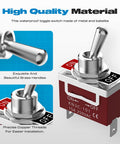 Marine Grade Waterproof Toggle Switch 2 Pin SPST On Off 12V DC 30A 125VAC 20A with brass handle and copper threads