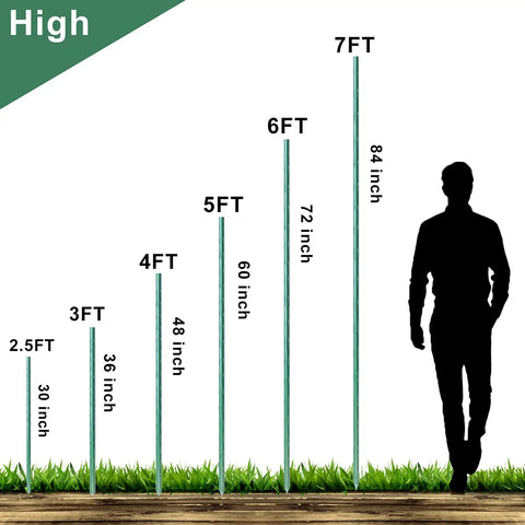 Heavy Duty 7Ft Garden Stakes Pack Of 25 Plastic Coated Steel Plant Supports height comparison with man silhouette