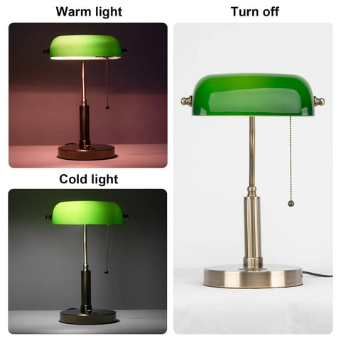 Glass Banker Desk Lamp With Rotatable Glass Shade Retro Modern Go To Table Light For Home Office Reading And Nightstand Use Premium Metal Construction And Lit Bright White Glow That Pops Ideal For Study Rooms Library Corners