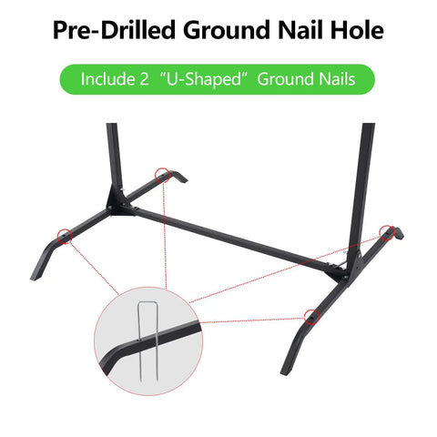 Heavy Duty Archery Target Stand With Adjustable Height featuring pre-drilled ground nail holes and U-shaped ground nails.
