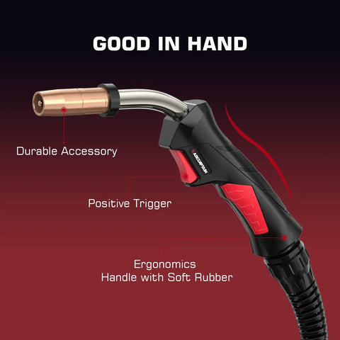 Hella Reliable ARCCAPTAIN 250A Mig Welding Gun Stinger with ergonomic soft rubber handle and positive trigger design.