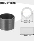Diagram showing 6 Pcs POM Sleeve Bearings 30mm ID By 34mm OD By 26mm Length Self Lubricating Oilless Black Bushings size details.