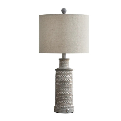 3 Way Dimmable Touch Control Table Lamp Set of 2 With USB Charging Ports for Bedroom and Living Room Vintage Rustic Farmhouse Nightstand Lamps Bulbs Included, featuring a textured cylindrical base and beige fabric shade.