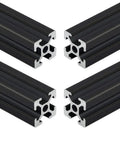 Kickstart Your Build 4 Pack 2020 T Slot Aluminum Extrusion Profile Black Anodized Linear Guide Rails 200 mm shown from four angles.