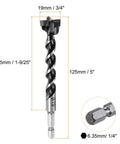 Premium Tungsten Carbide Forstner Drill Bit 3/4 Inch Hex Shank showing dimensions and hex shank detail for woodworking.