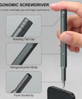 Close-up of ergonomic screwdriver from 25 In 1 Magnetic Precision Screwdriver Set for Phones Laptops PCs PS5 Controllers Switches Watches Glasses