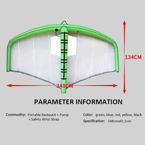 4.2m Wing Foil For Kitesurfing And Windsurfing With Window View shown in green with measurements