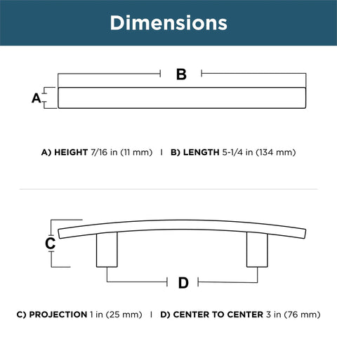 Diagram showing dimensions of Champagne Bronze Cabinet Handles 3 Inch Center To Center Classic Pulls For Drawers Kitchen Cabinets Doors And Dressers