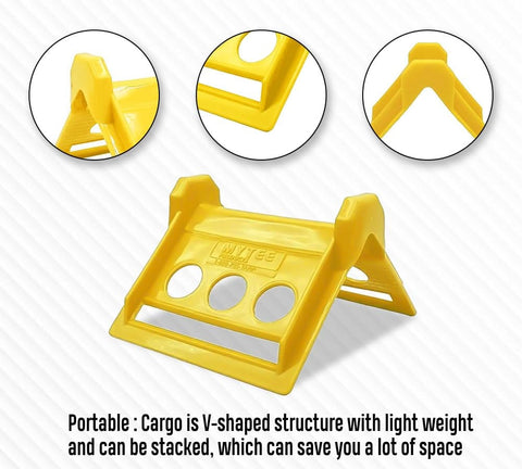 20 Pack 4 Inch Edge Protectors For Flatbed Trucks With Mesh Carrying Case, Yellow Plastic Corner Guards For Ratchet Straps And Winch Straps, Fits 2 Inch 3 Inch And 4 Inch Straps, Protects Cargo From Tie-Down Damage, shown in V-shape structure