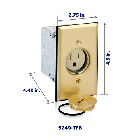 One Gang Floor Box Receptacle Tamper Resistant Brass Finish 15 Amp 125 Volt With Moisture Seal Gasket O Ring