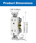 20 Amp Decorator Receptacle Outlet Set With Tamper Resistant For Safety, 125V 2500W, Includes 20 Pack, Color Matched To USWP4 Series Wall Plates, Built To Last, Plug And Play Ready, Ideal For Home And Office Wiring. white 20A TR outlet dimensions