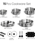 15 Piece Stainless Steel Pots And Pans Set With Detachable Handle Induction Compatible Oven Safe Up To 600 Degrees Non Warping