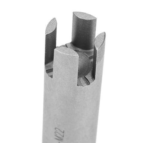 Close-up of high-speed steel tap from 10 Piece Screw Tap Extractor Set For Stripped Screws And Bolts With 3 And 4 Flute