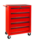 Twenty Inch Five Drawer Rolling Steel Tool Chest With Slick Powder Coated Finish For Garage Shop Daily Grind Heavy Duty Mobile Storage Cabinet, side view with lock